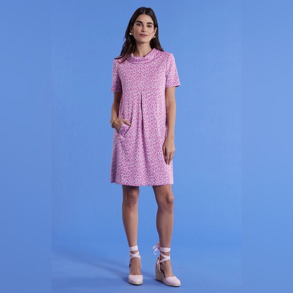 Tyler Boe Coral Animal Cheetah Print Kristen Shift Dress Small Mod Mini Retro - Picture 1 of 11